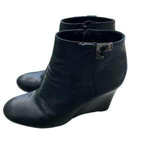 Tory Burch Lowell Black Leather Wedge Bootie